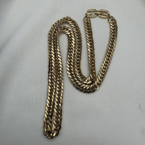 Vintage Gold Tone Flat Curb Chain Necklace Chunky Bold Statement Collar 30" - Picture 8 of 9